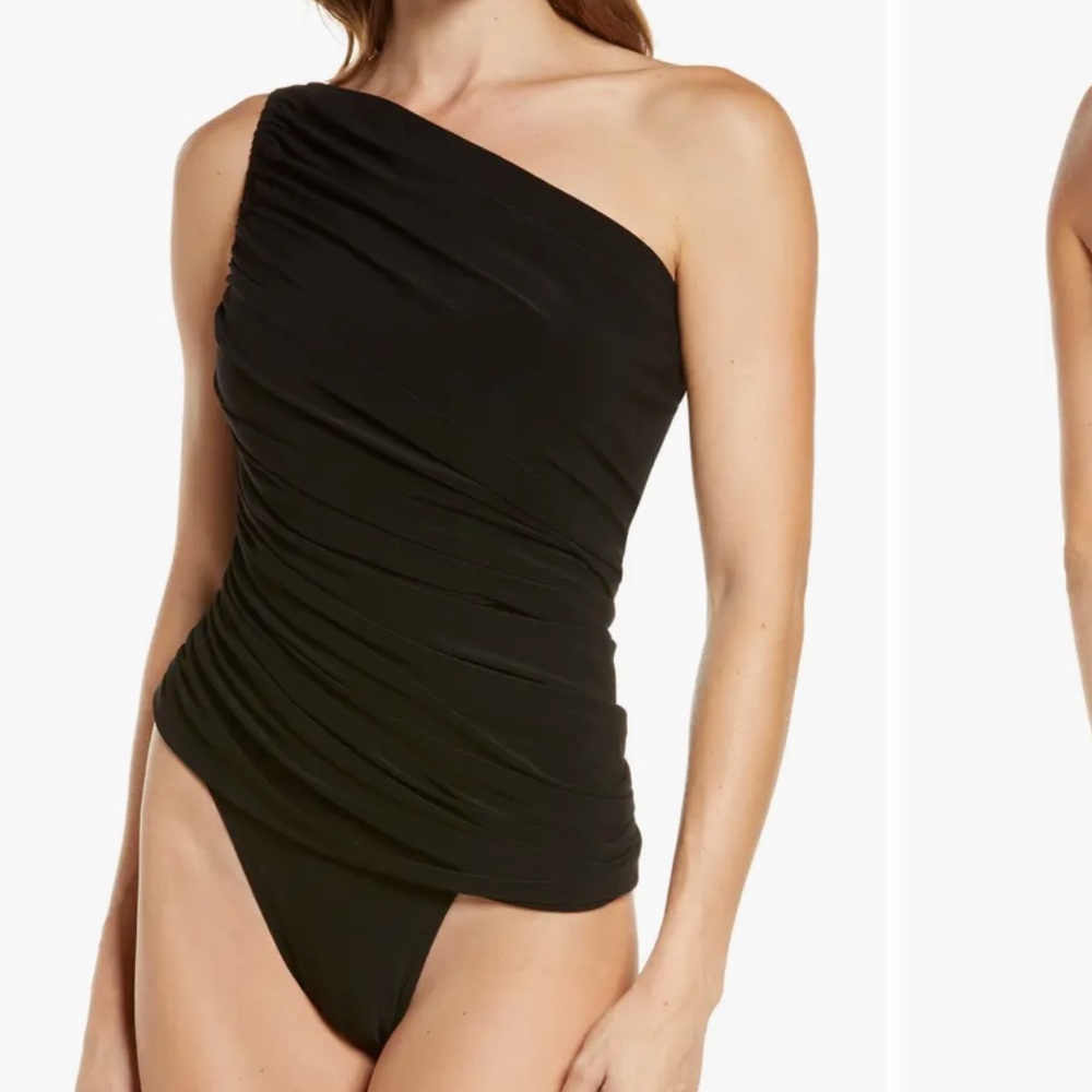 Norma Kamali Black One-Shoulder Swim One Piece